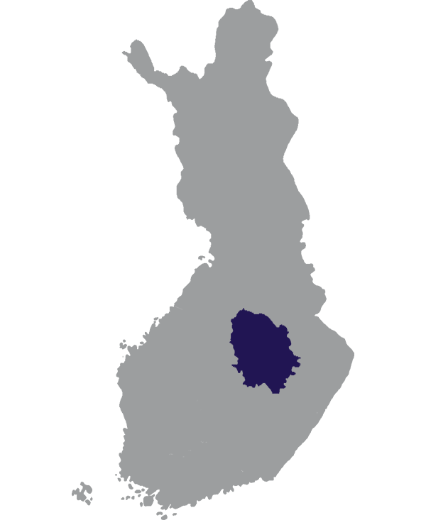 Landkaart Finland grijs met regio Noord-Savo donkerblauw op transparante achtergrond - 600 * 733 pixels